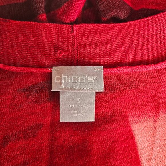 Chico’s Red Abstract Print  Extra Long Open Cardigan Size XL - Picture 9 of 9